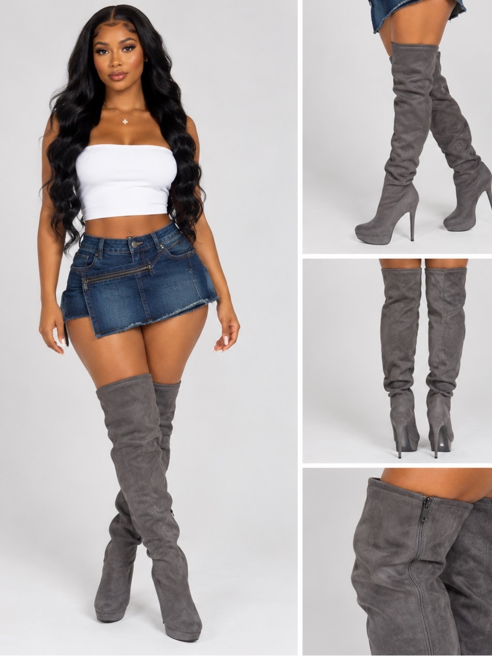 Source Unknown Gray Suede Over-the-Knee Platform Stiletto Boots